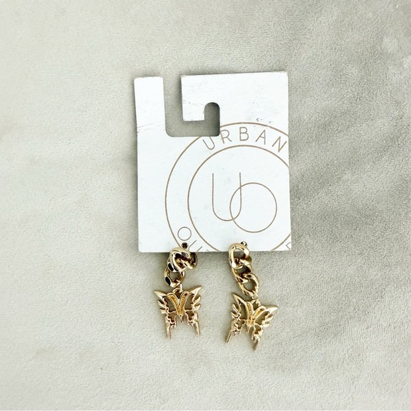 NWT Urban Outfitters Gold Chain Butterfly Earrings - Picture 1 of 3